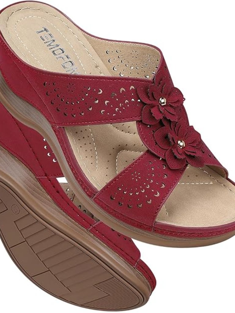 Womens Wedge Sandals Leather: Dressy Sandal, Rubber Sole, Comfortable Walking,